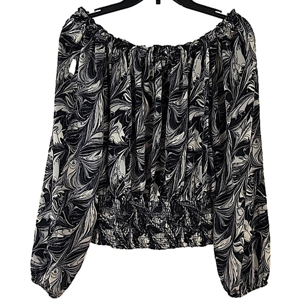 Michael Kors 100% Silk Off Shoulder Long Sleeve Ruched Waist Crop Top Size XS